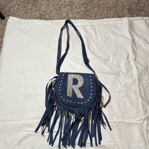 Blue and silver Justice purse with fringe